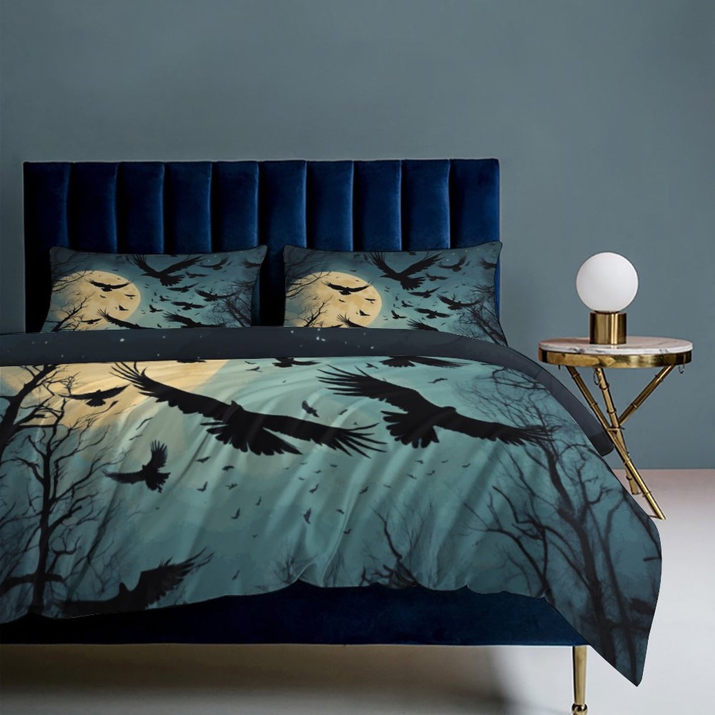 Full Moon Crows 3-Piece Bedding Set-90"x90"/ 229x229cm (Dual-sided Printing)