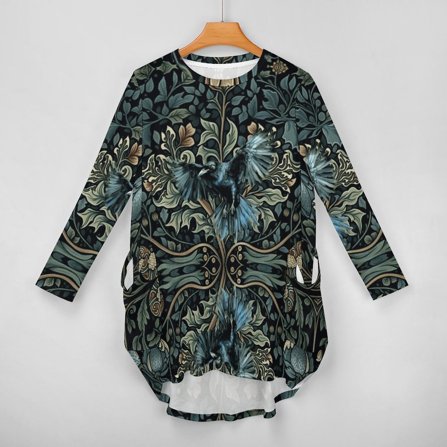 Loose Long-sleeve Dress with Pockets (All-Over Printing)