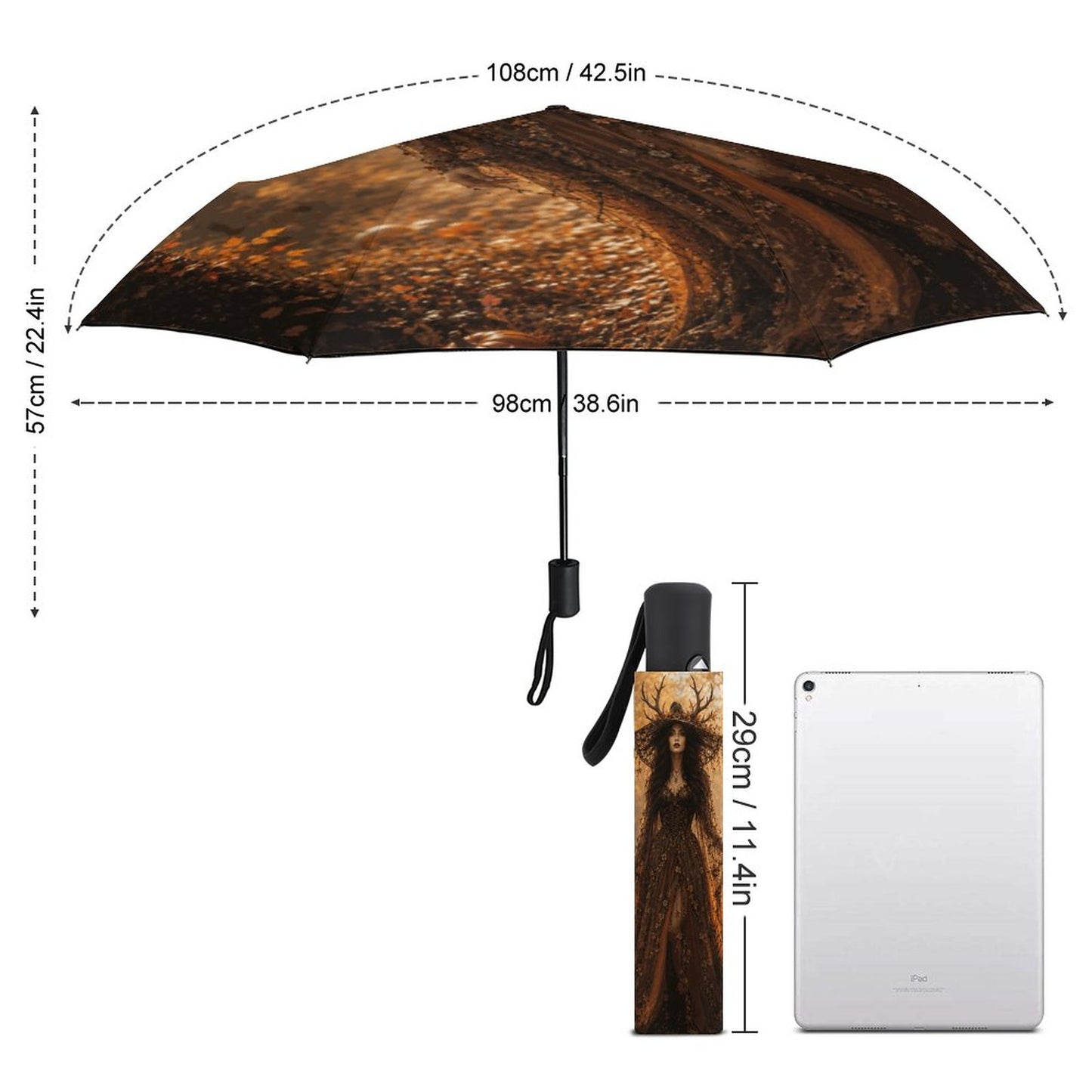 Elen of the Way Autumn Tri-fold Automatic Umbrella