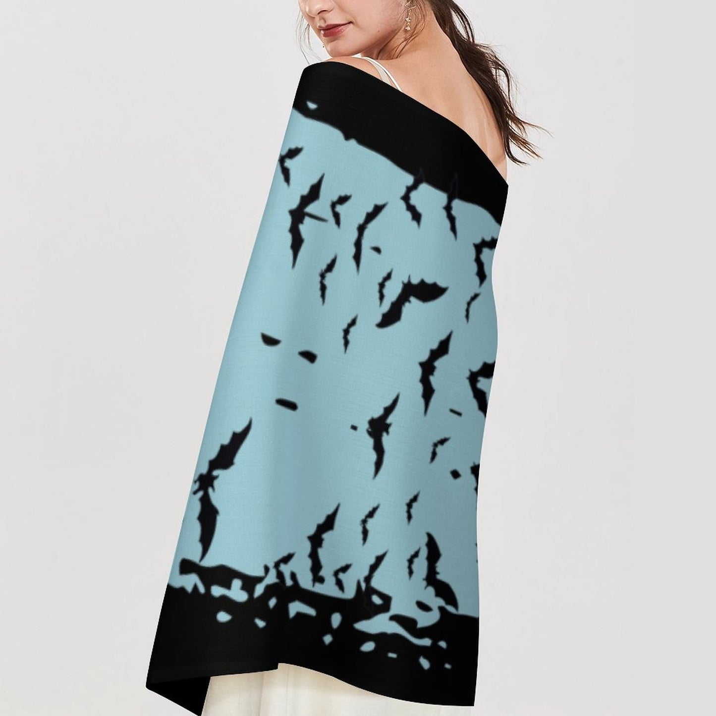 Cloud of Bats in Seafoam Cashmere-like Tassel Scarf (All-Over Printing)