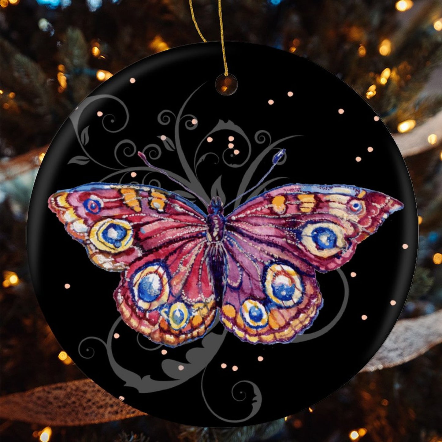 Lovely In Purple Lunamoth Round Christmas Ceramic Ornament