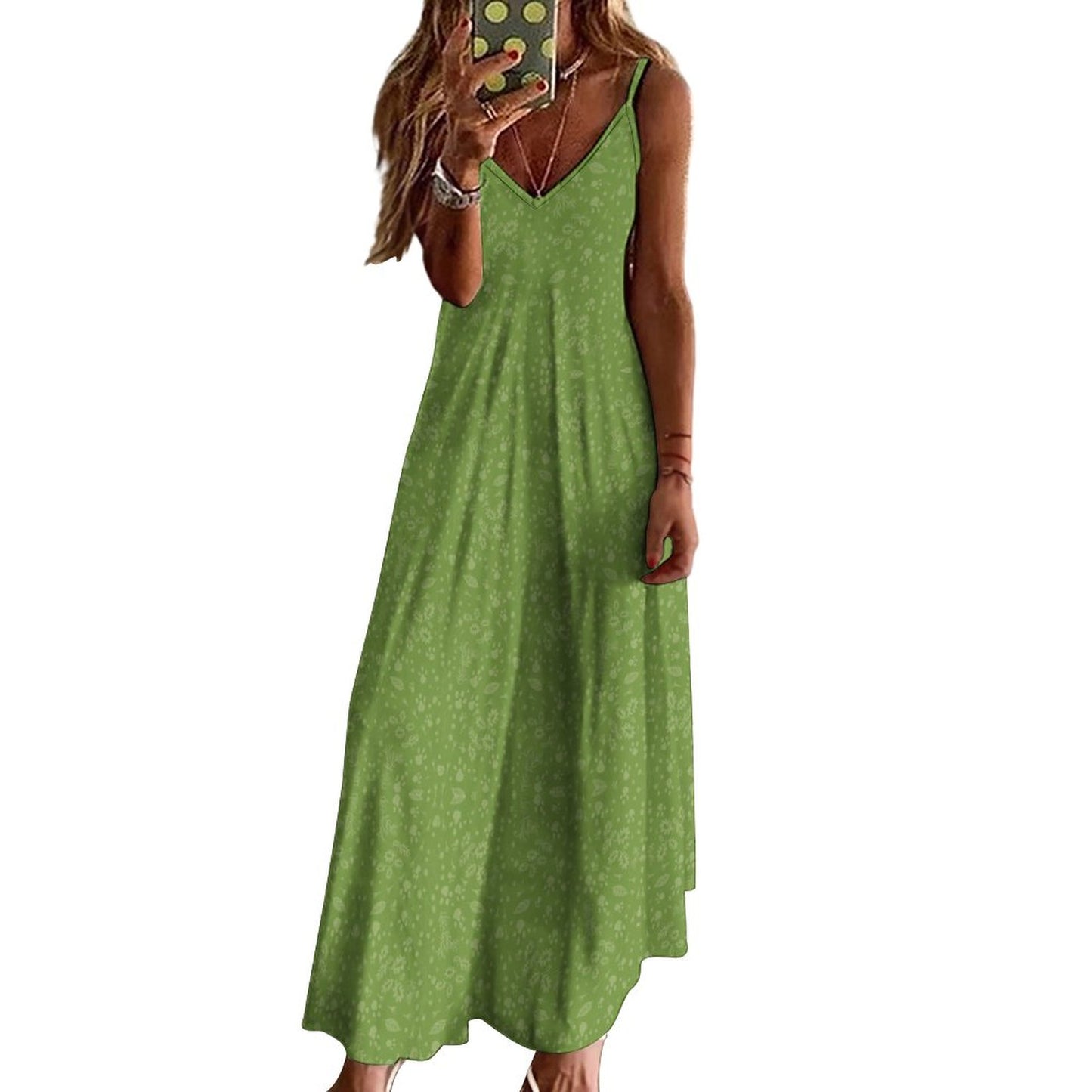 Green Floral Ankle-length Slip Dress BDQ (All-Over Printing)