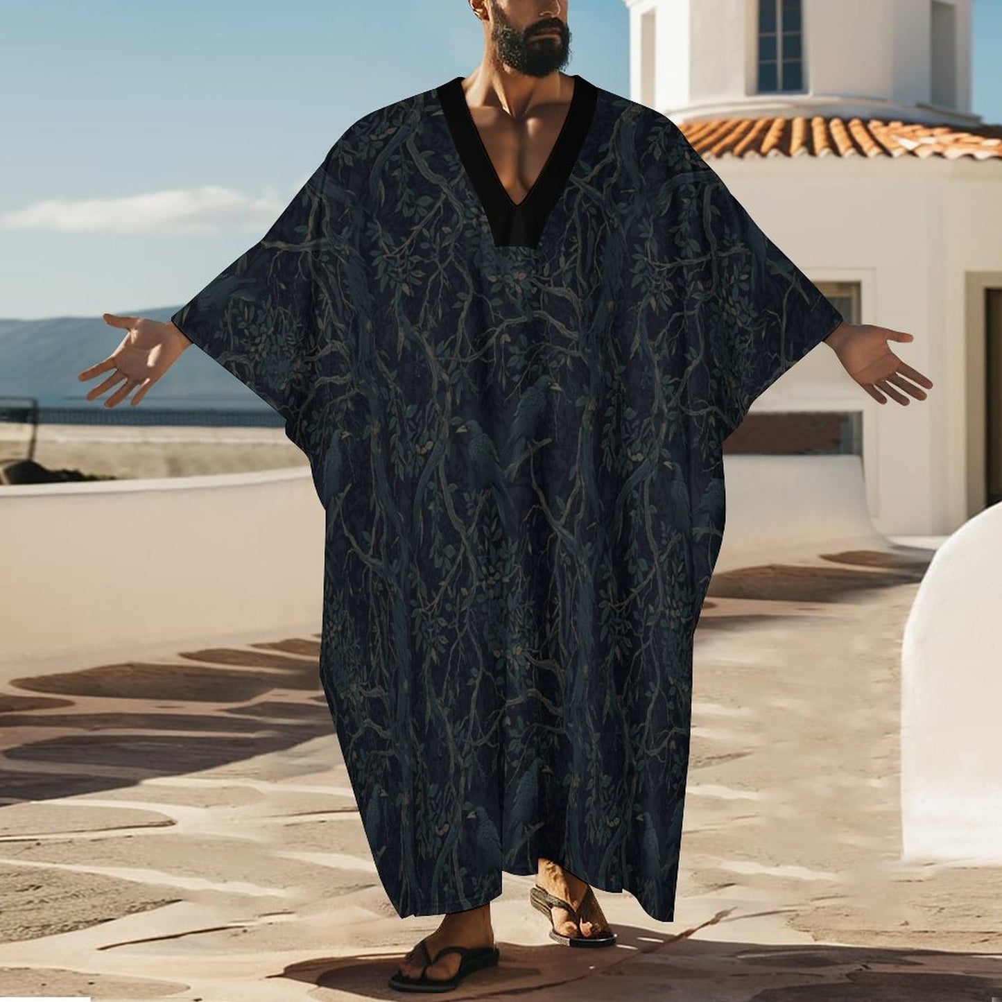 Mens William Morris 100gsm Middle Eastern Style Butterfly Sleeve Kaftan(All-Over Printing)
