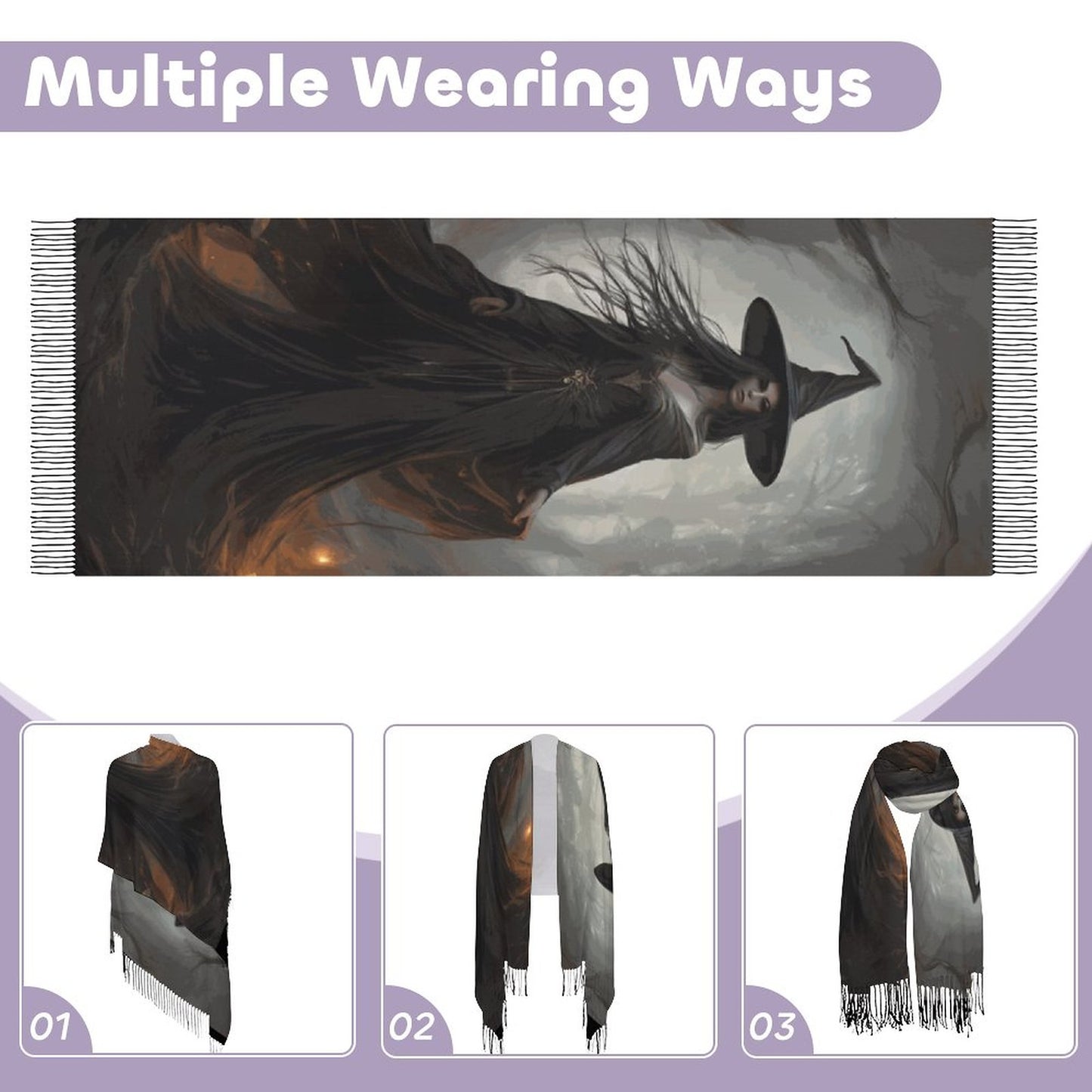 The Witch Cashmere-like Tassel Scarf (All-Over Printing)