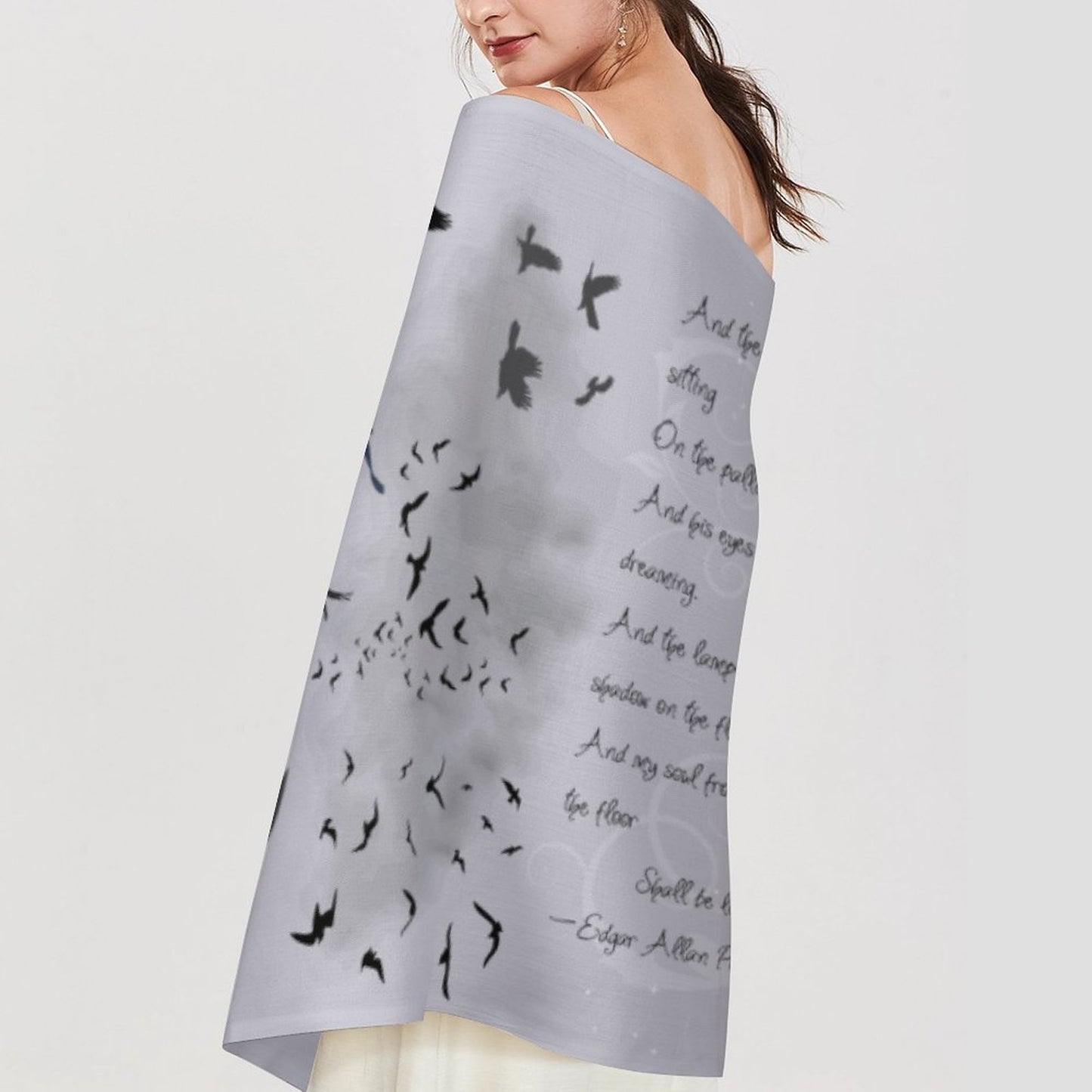 The Raven Poem Cashmere-like Tassel Scarf (All-Over Printing)