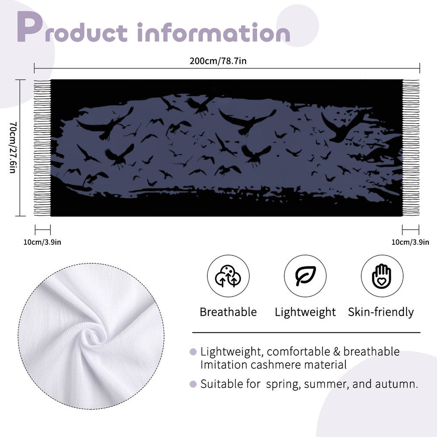 Crown Blue Cashmere-like Tassel Scarf (All-Over Printing)