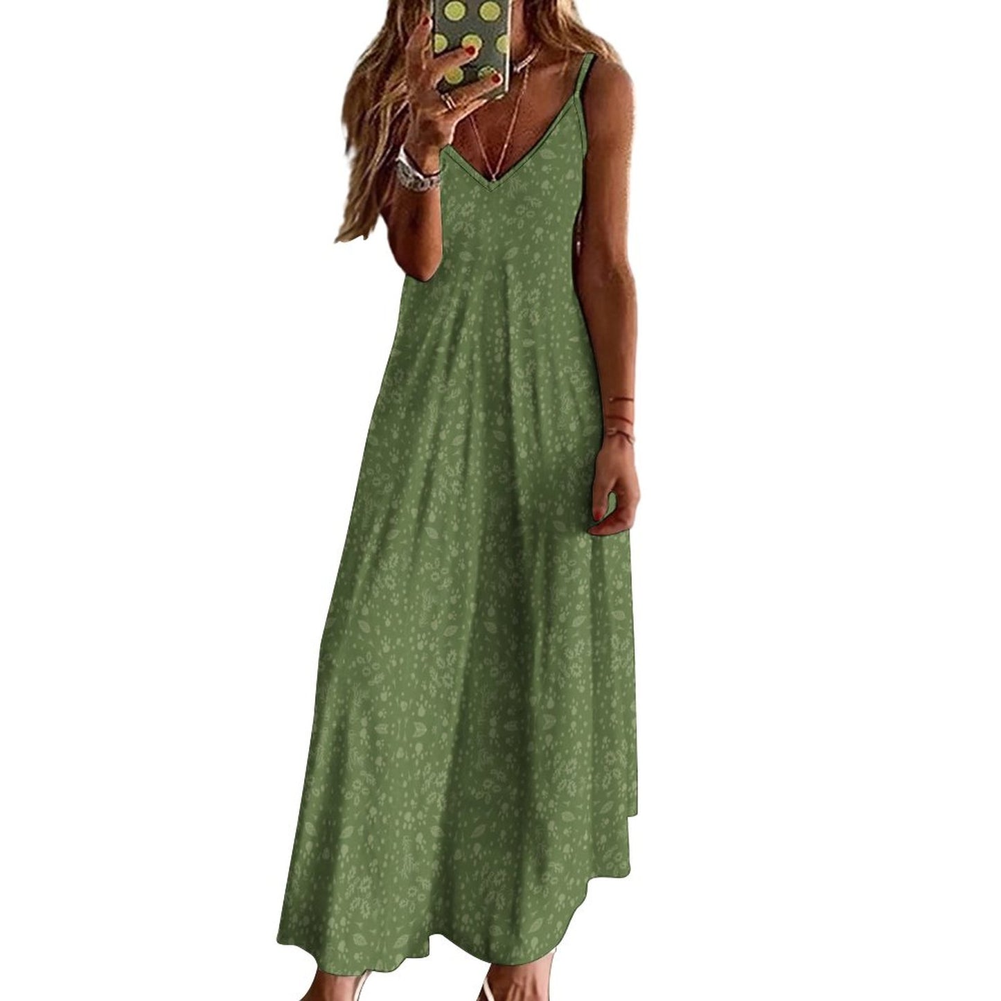 Green Floral Ankle-length Slip Dress BDQ (All-Over Printing)