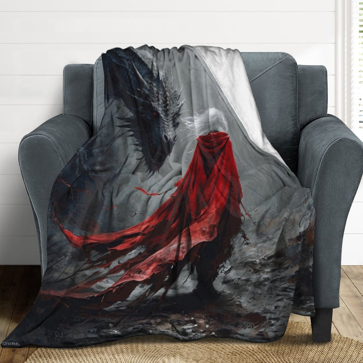 Mystical Dragon and Aelin 250gsm Flannel Throw Blanket-60"x80"