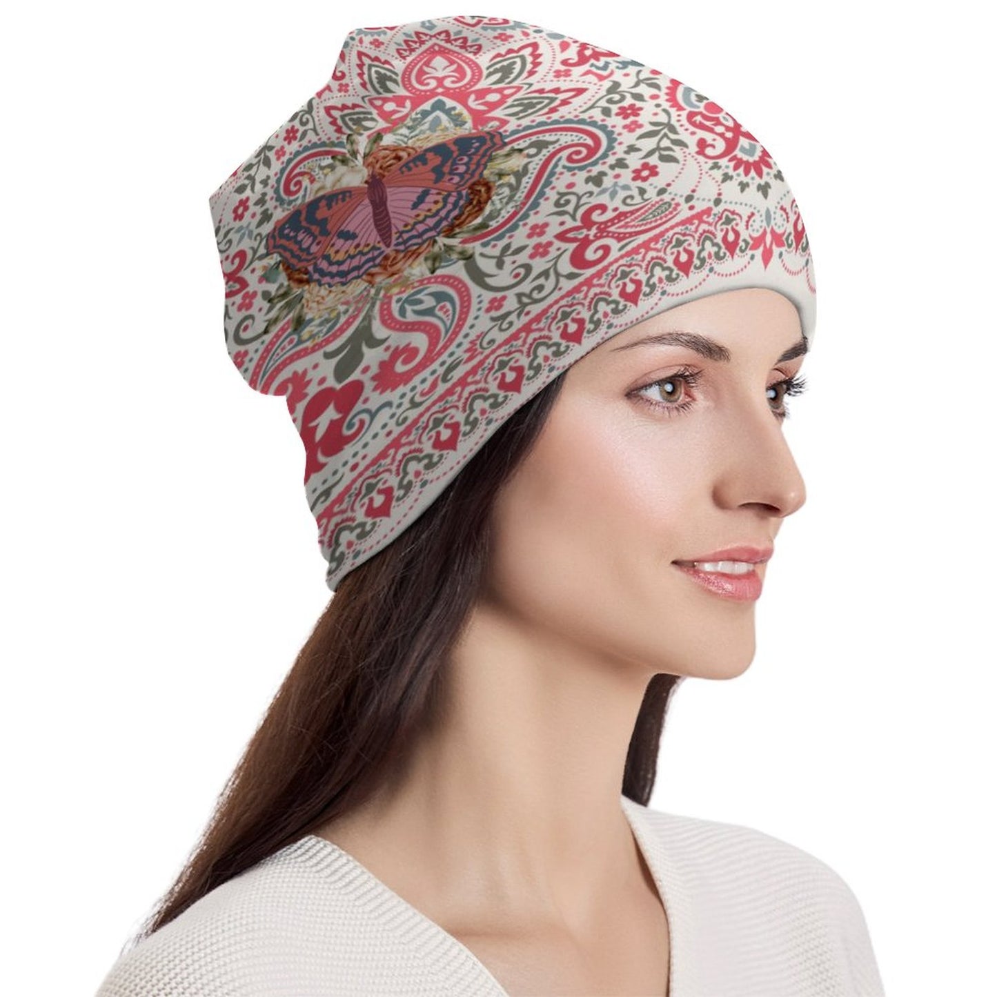 Pink Lunamoth Paisley Pullover Cap (All-Over Printing)