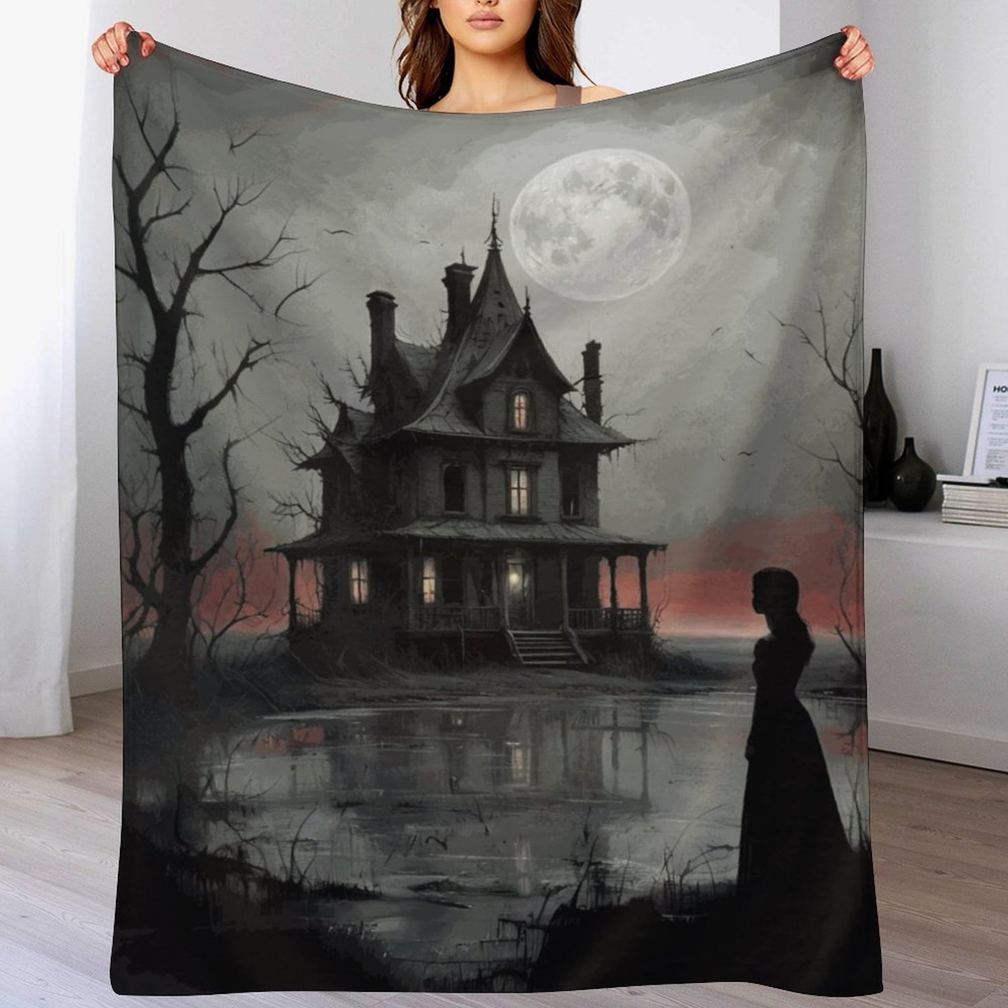 Haunted Night 280gsm Flannel Blanket-60"x80" (Dual-sided Printing)