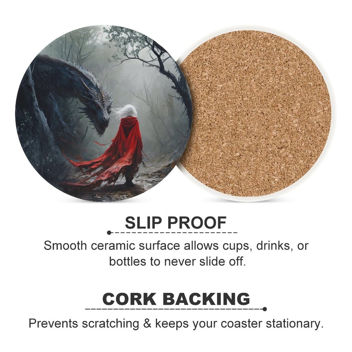 Manon Blackbeak Dragon Ceramic Coaster - Fantasy Witchy Home Decor