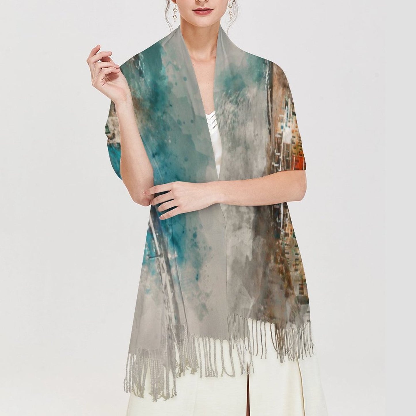 Riveria Sescape Cashmere-like Tassel Scarf (All-Over Printing)