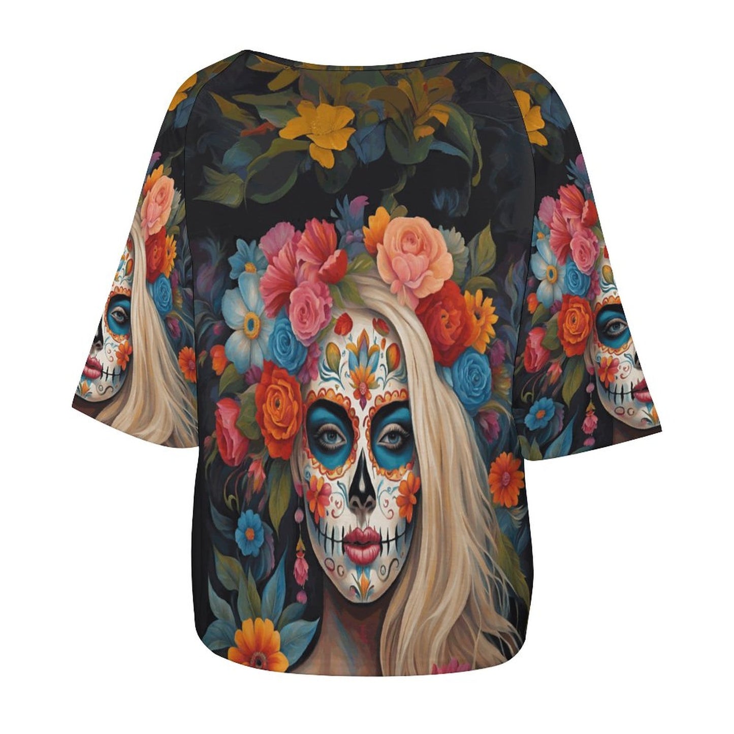 Day of the Deads Wildflower 180gsm Women’s Off the Shoulder Half-Sleeve T-shirt BAT (All-Over Printing)