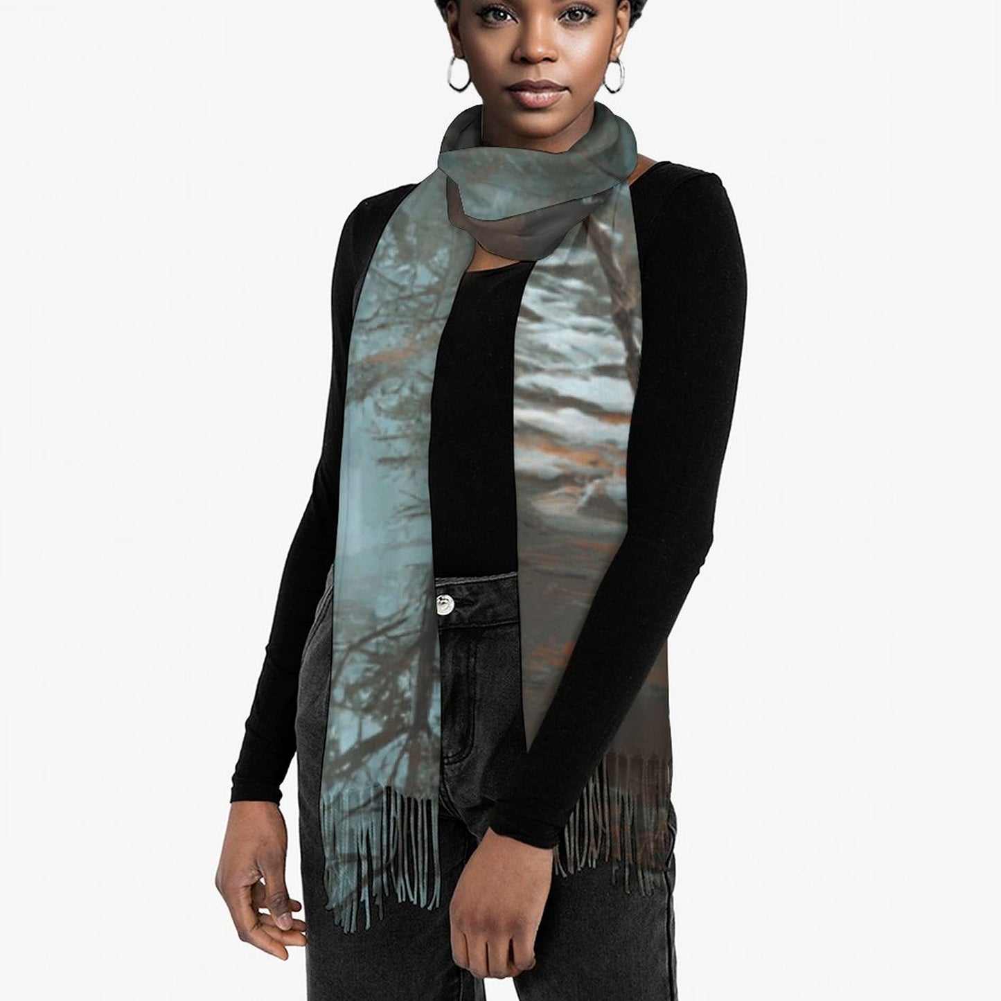 Aelin and Stag Fantasy Cashmere-like Tassel Scarf (All-Over Printing)