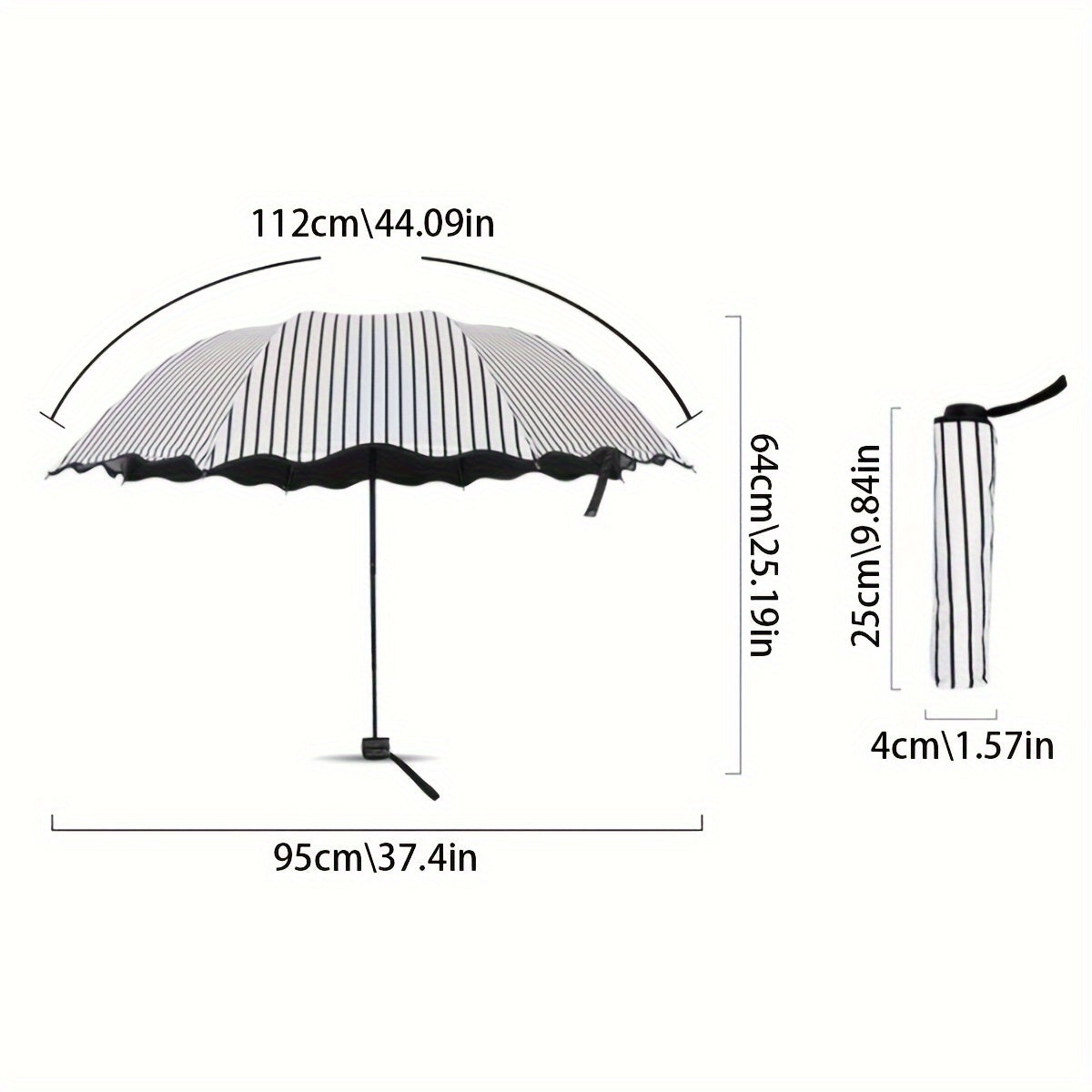 Modern Style Water-Resistant Multipurpose Umbrella with Iron Shaft - White Striped Lace Trim for Rainy and Sunny Days - Rectangle Shape with Base Included