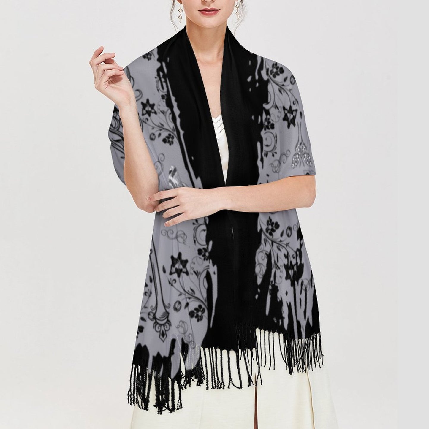 Luna Moth Cashmere-like Tassel Scarf (All-Over Printing)