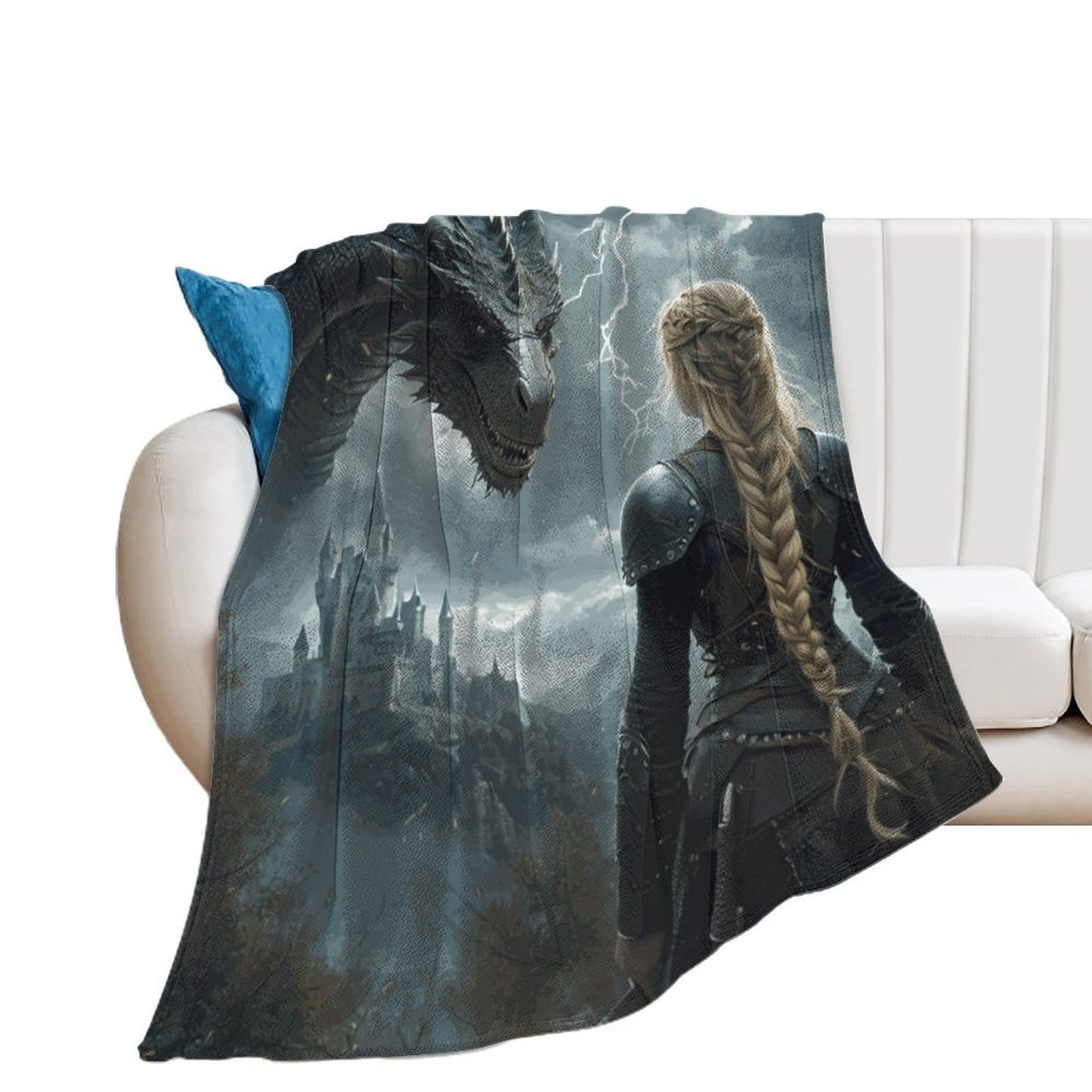 Mystical Dragon and Aelin Fantasy 250gsm Flannel Throw Blanket-60"x80"