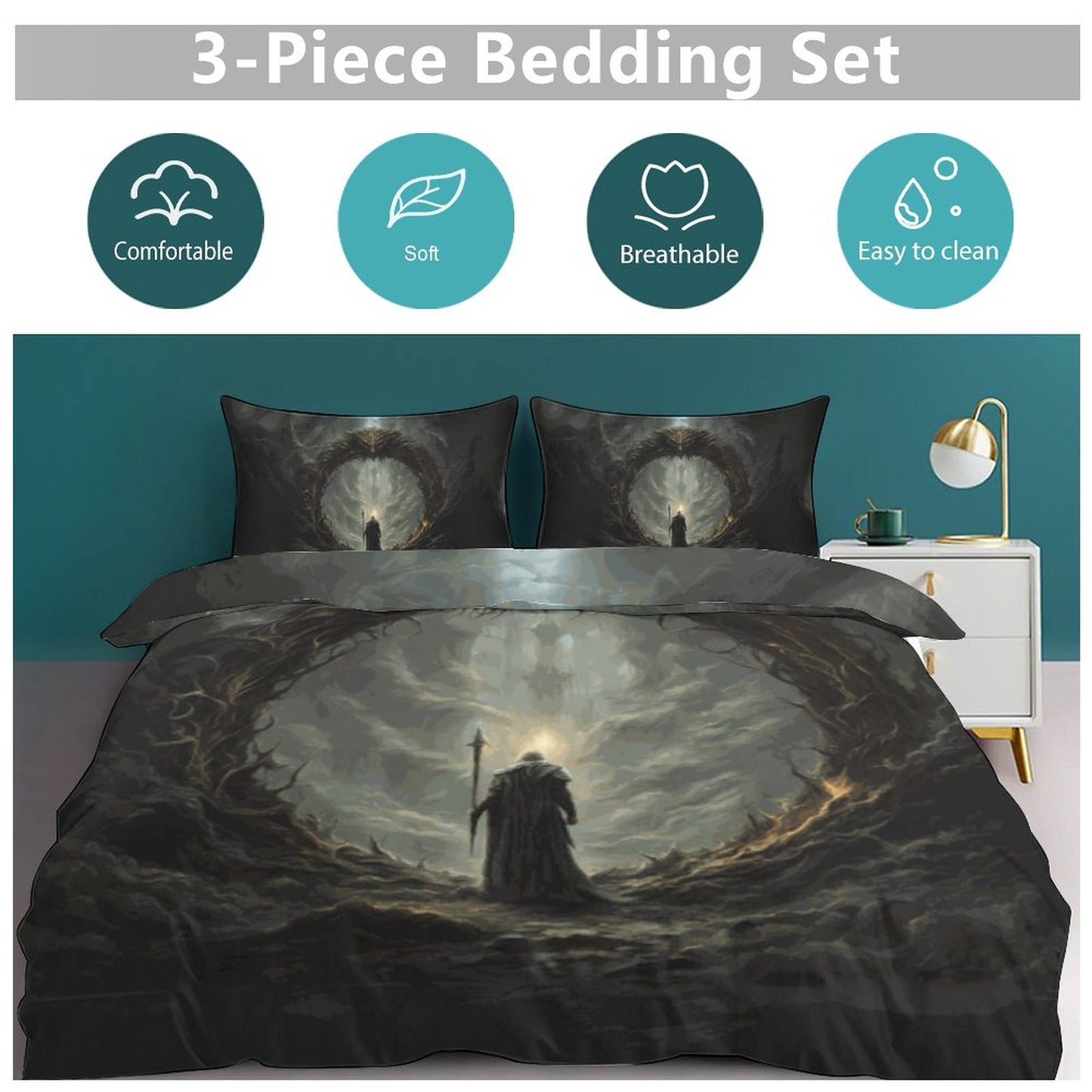 3-Piece Bedding Set-86"×70"/ 218×177cm (Dual-sidede Printing)