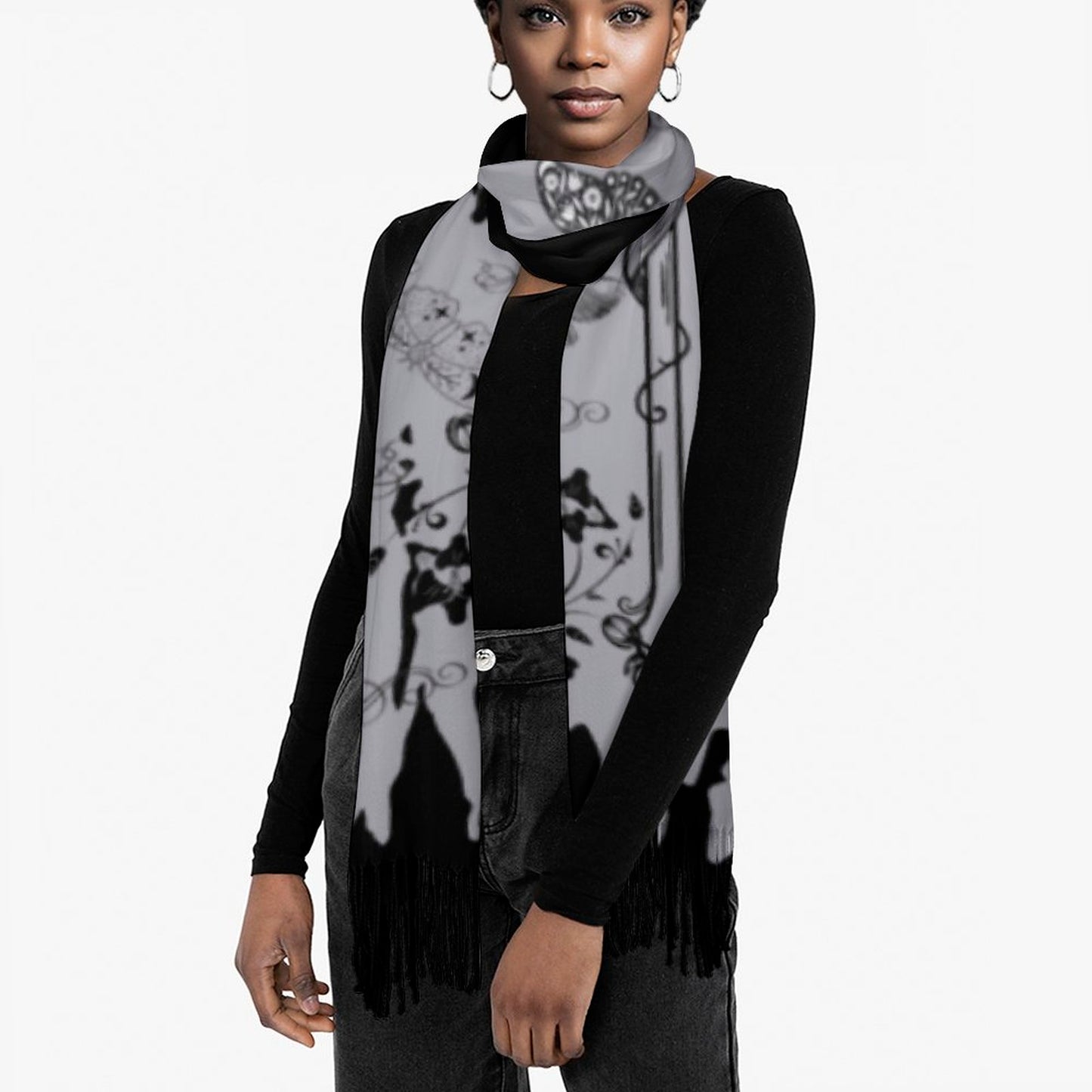 Luna Moth Cashmere-like Tassel Scarf (All-Over Printing)