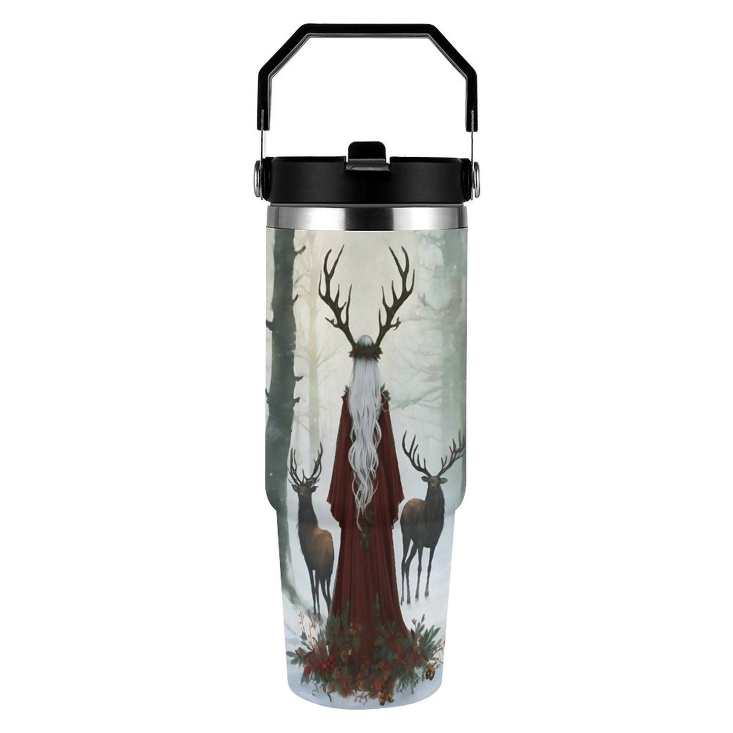 Elen of the Ways 30oz Car Cup with Handle - Yule Witch Tumbler
