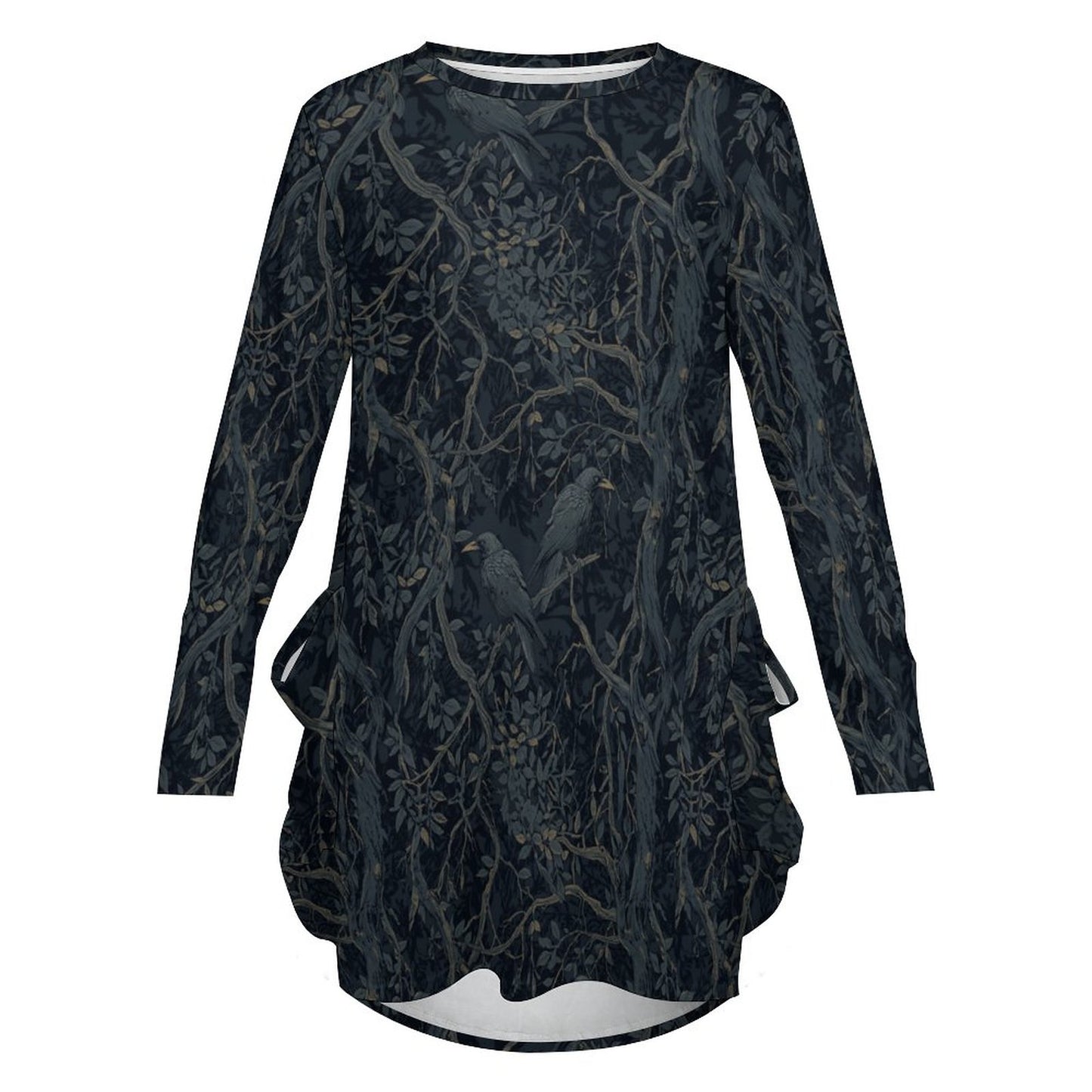 Loose Long-sleeve Dress with Pockets (All-Over Printing)