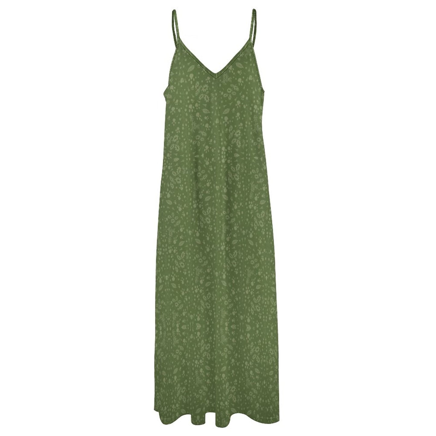 Green Floral Ankle-length Slip Dress BDQ (All-Over Printing)