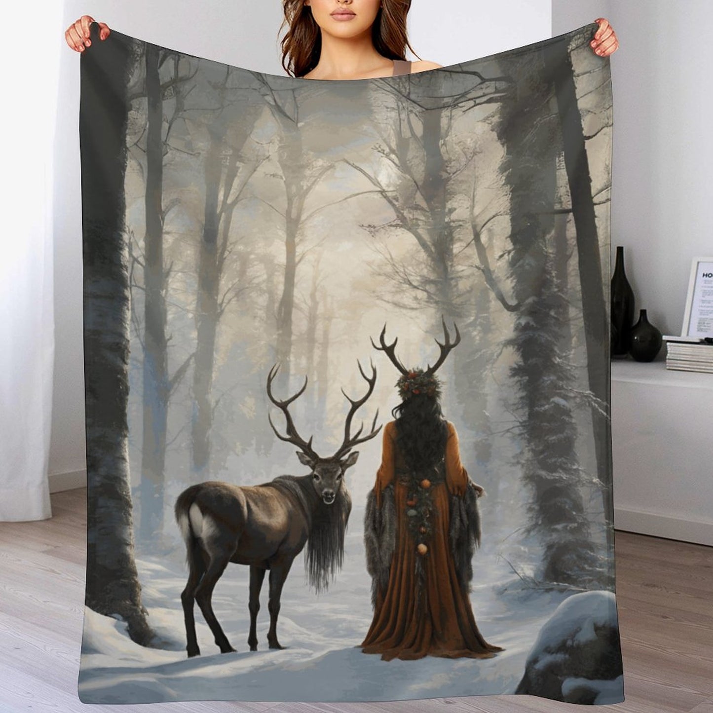 Yule Morning Witch 280gsm Flannel Blanket-60"x80" (Dual-sided Printing)