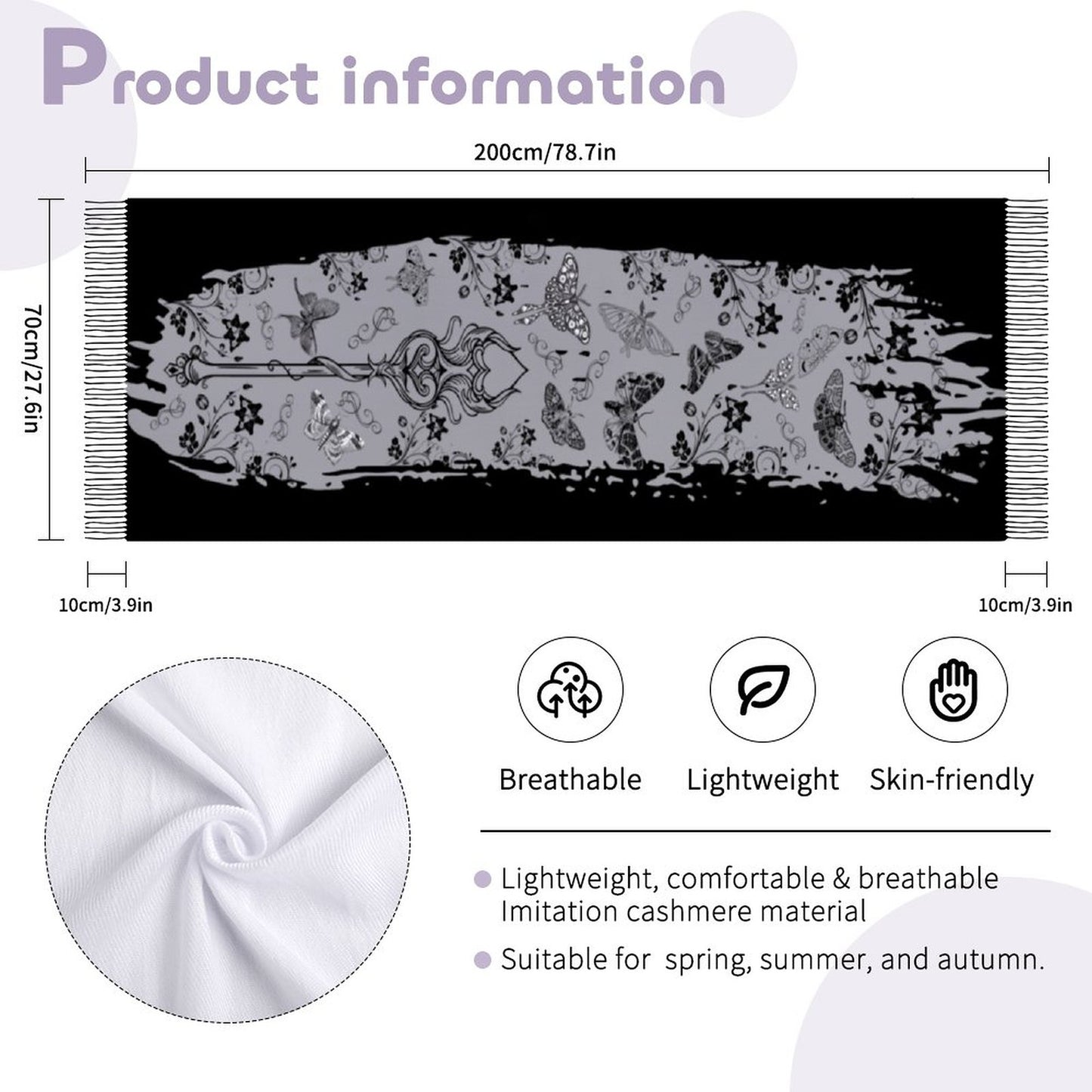 Luna Moth Cashmere-like Tassel Scarf (All-Over Printing)