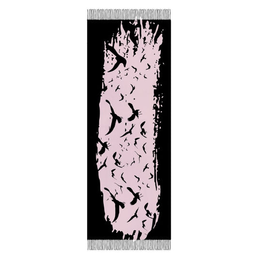 Primrose Pink Murder of Crows Cashmere-like Tassel Scarf (All-Over Printing)