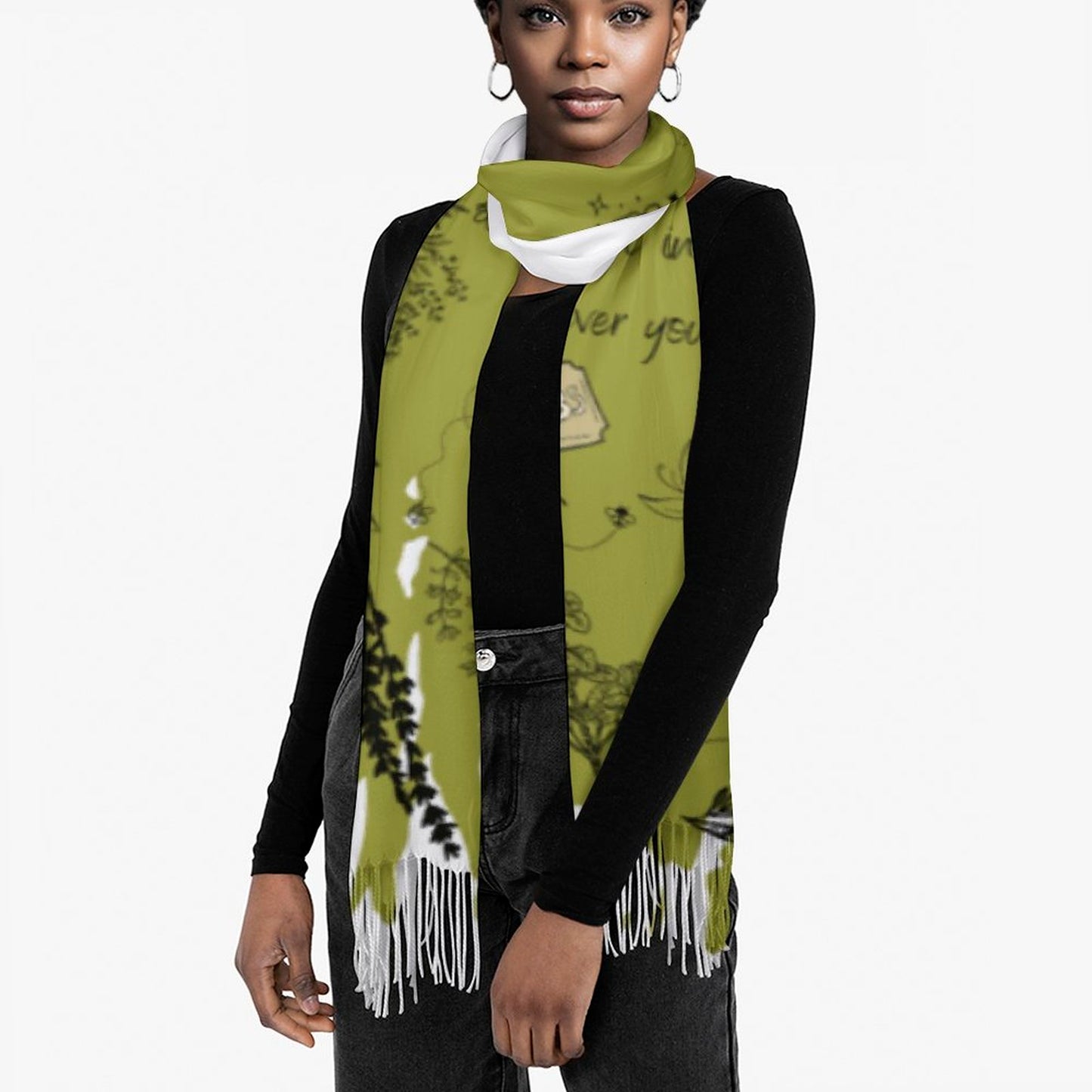 Witchy Herbs Poem Cashmere-like Tassel Scarf (All-Over Printing)