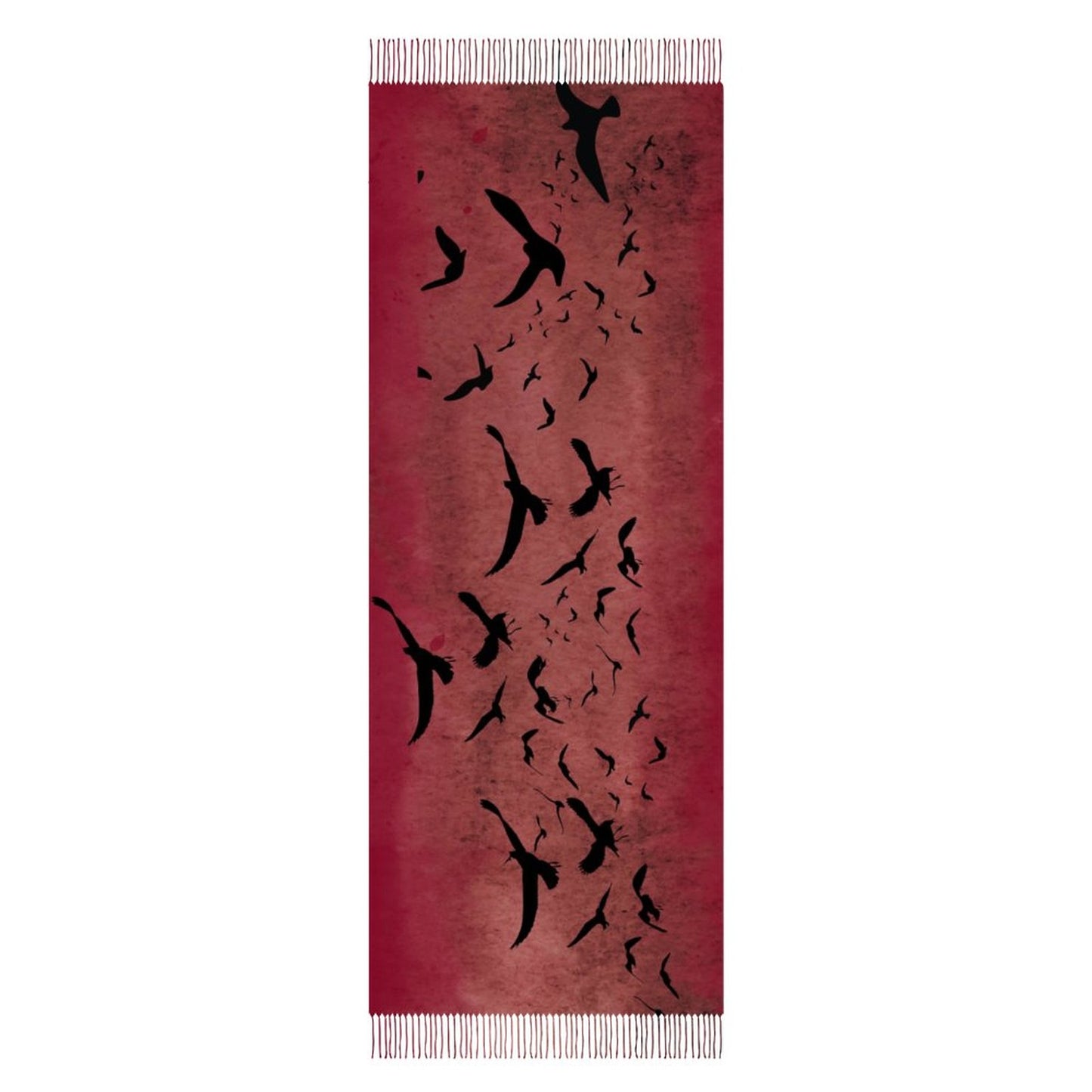 Oxblood Murder of Crows Cashmere-Like Tassel Scarf - Gothic Accessory