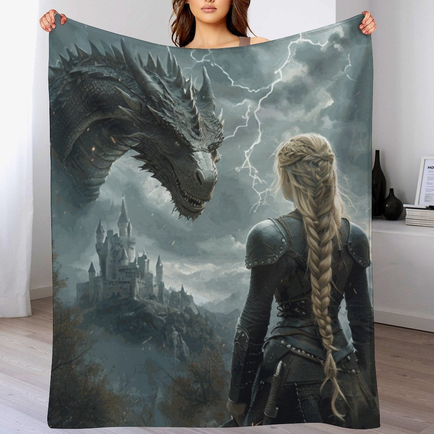 Mystical Dragon and Aelin Fantasy 250gsm Flannel Throw Blanket-60"x80"