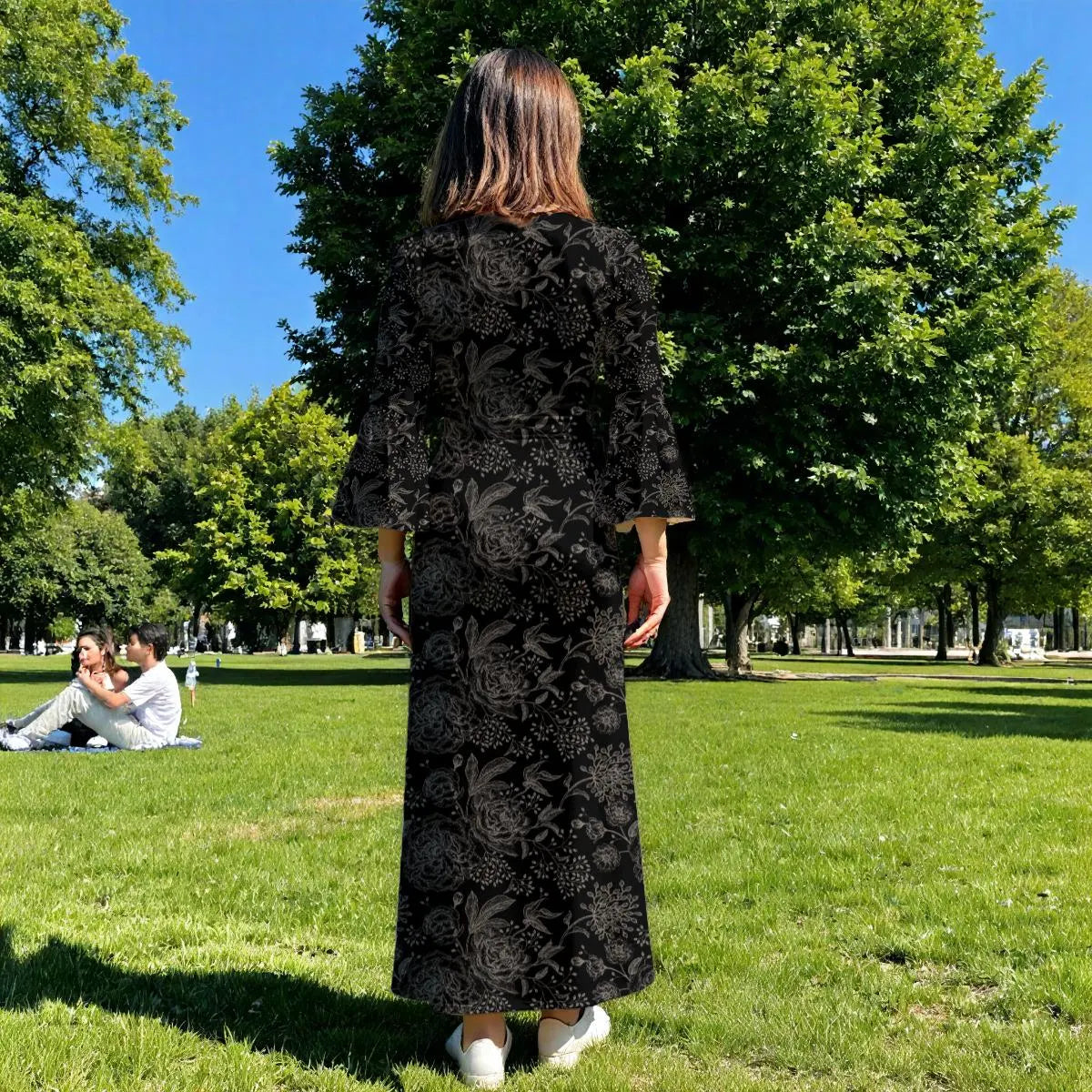 Black Floral Bell Sleeve Dress, Witchy Ensemble Practical Magic inspired