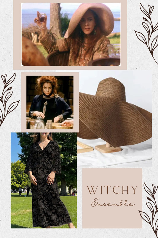 Black Floral Bell Sleeve Dress, Witchy Ensemble Practical Magic inspired