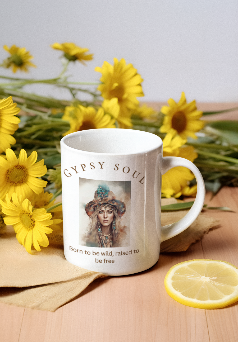 Gypsy Soul Born to be wild! Ceramic Mug, Flower child, Bohemian woman - The Witchy Gypsy