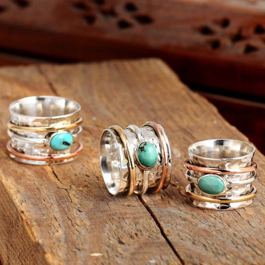 Bohemian Three Tone Blue Natural Stone Thumb Ring - The Witchy Gypsy