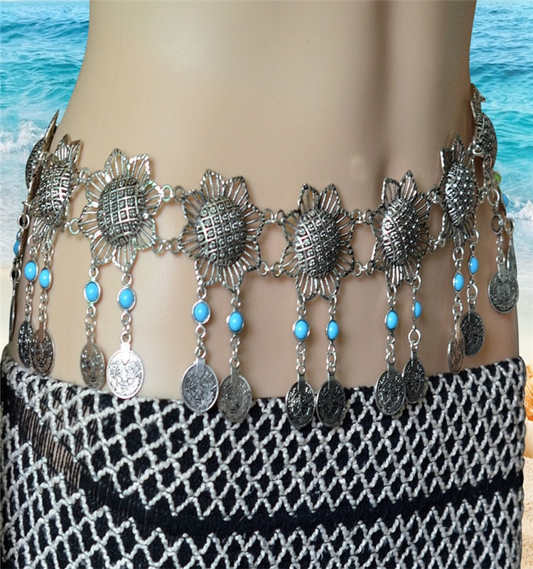 Silver Coin Boho Waist Chain, Boho Belt, Bohemian Waist Chain - The Witchy Gypsy