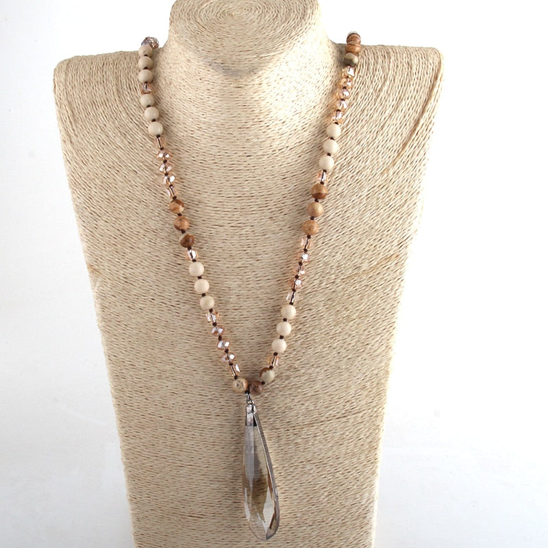 Bohemian Stone Knotted Long Glass Drop Pendant - The Witchy Gypsy