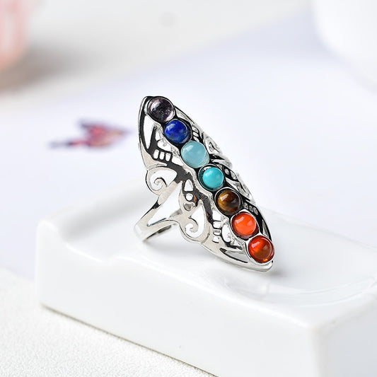 Natural Stone Seven Chakra Healing Stone Ring - The Witchy Gypsy
