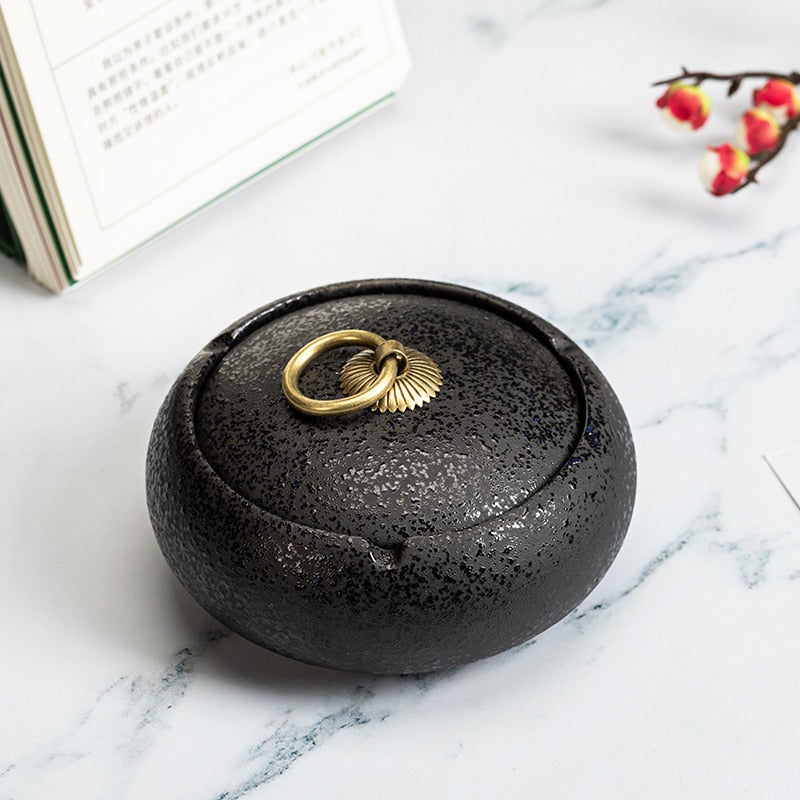 Beautiful Ceramic Ashtray Round with Lid - The Witchy Gypsy