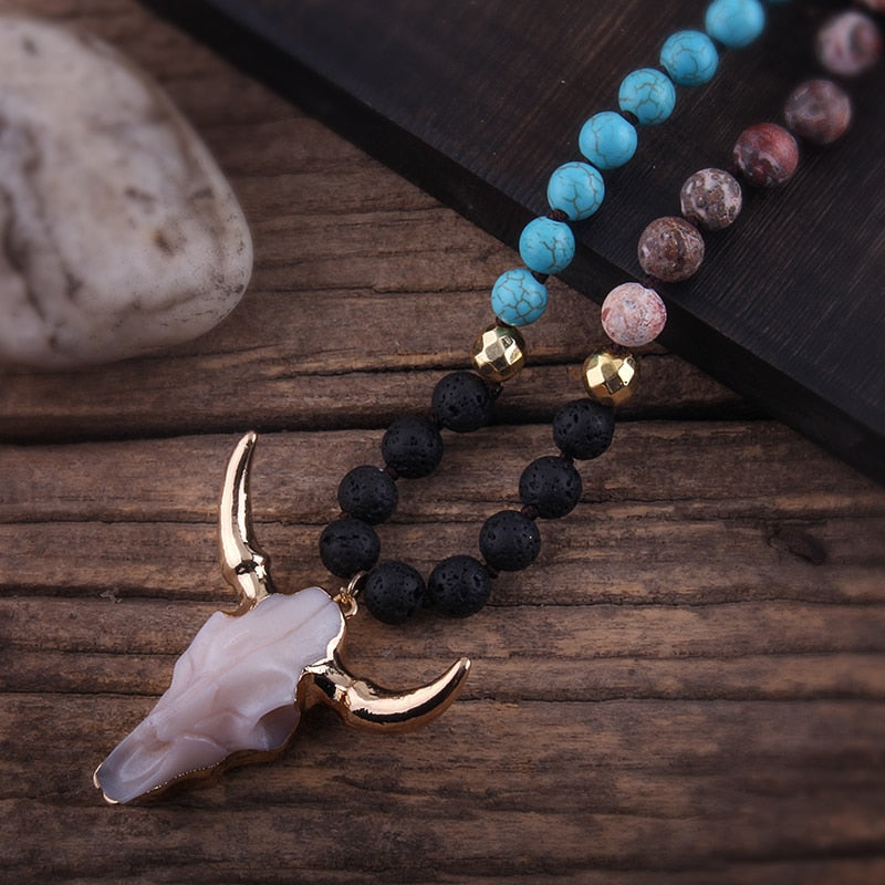 Stone Knotted Horn Pendant Necklace - The Witchy Gypsy