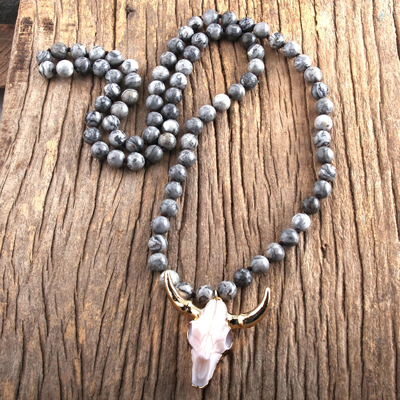 Stone Knotted Horn Pendant Necklace - The Witchy Gypsy