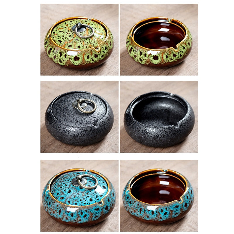 Beautiful Ceramic Ashtray Round with Lid - The Witchy Gypsy