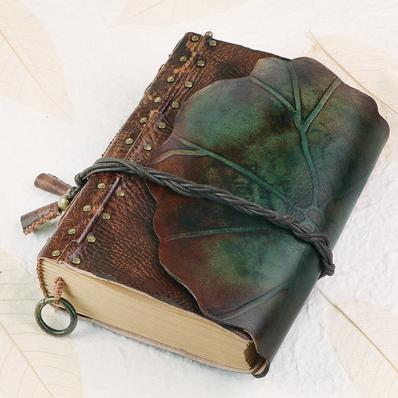 Genuine Leather Lotus Leaf Notebook, Book of Shadows, Spell Book- The Witchy Gypsy