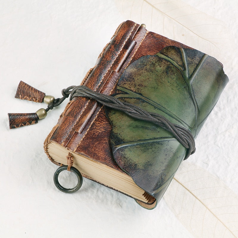 Genuine Leather Lotus Leaf Notebook, Book of Shadows, Spell Book- The Witchy Gypsy