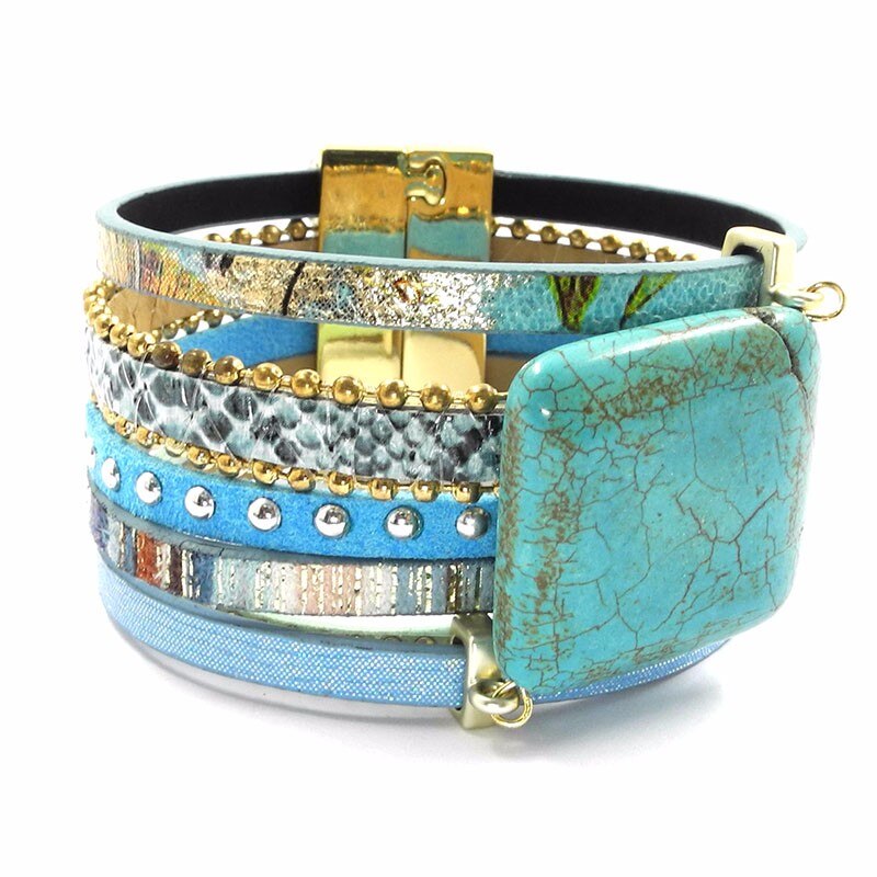 Bohemian Blue Leather Stone Bracelets - The Witchy Gypsy