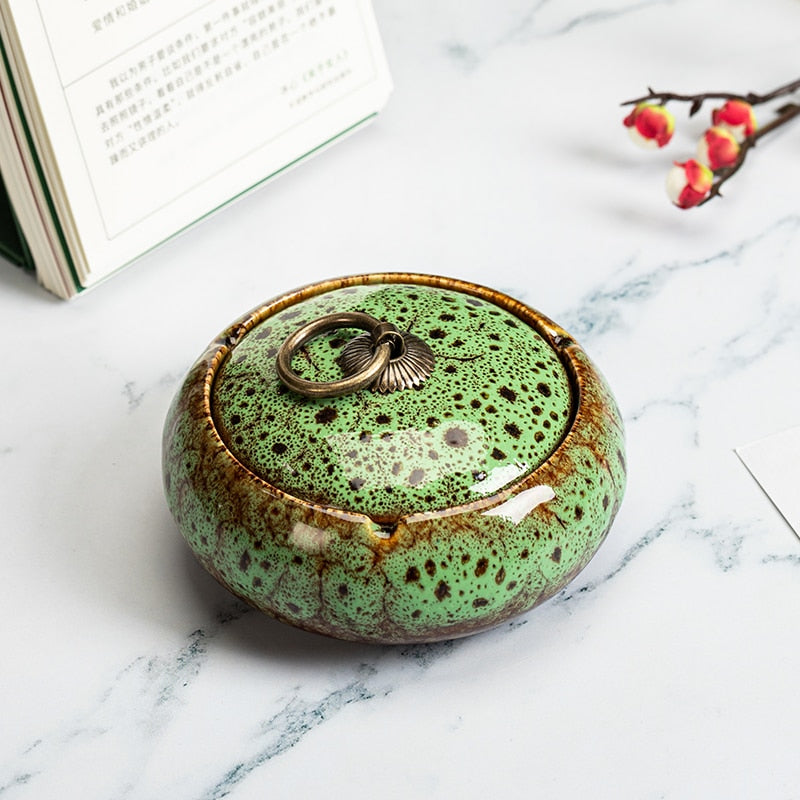 Beautiful Ceramic Ashtray Round with Lid - The Witchy Gypsy