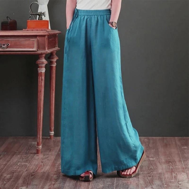 Vintage Linen Elastic Waist Wide Leg Pants - The Witchy Gypsy