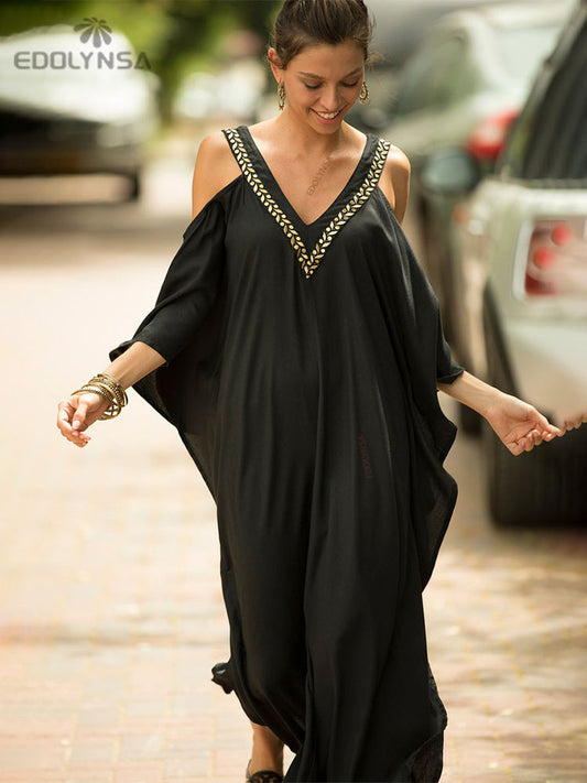 Bat Sleeve Summer Dress, Plus Size Women Beachwear, Kaftan- The Witchy Gypsy