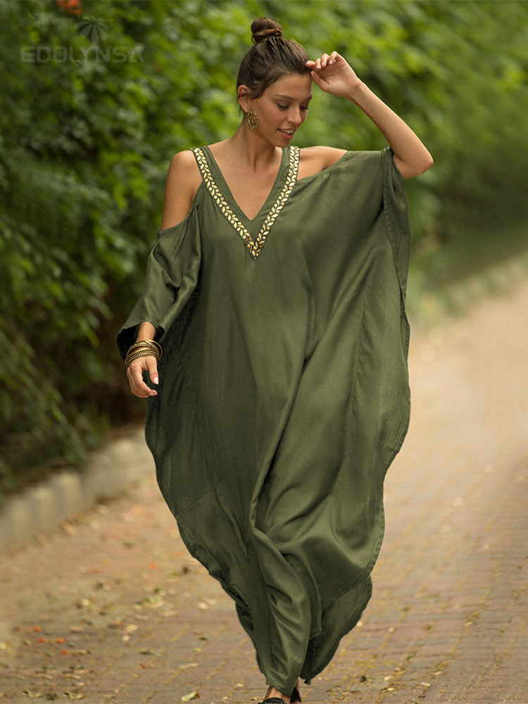 Bat Sleeve Summer Dress, Plus Size Women Beachwear, Kaftan - The Witchy Gypsy